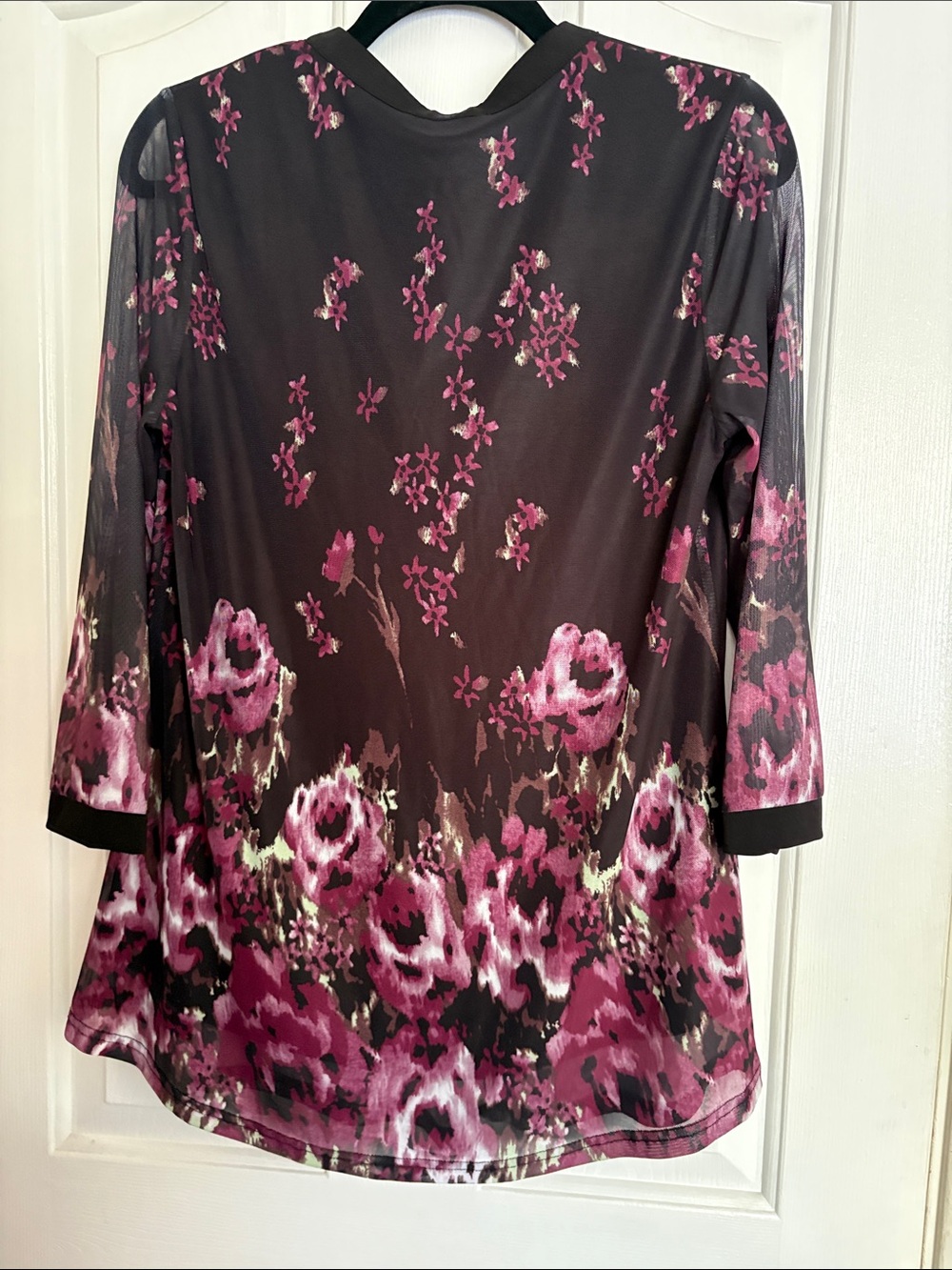 Timeson Plum Floral Mesh-Sleeve Tunic with V-Notch - Picture 4 of 4